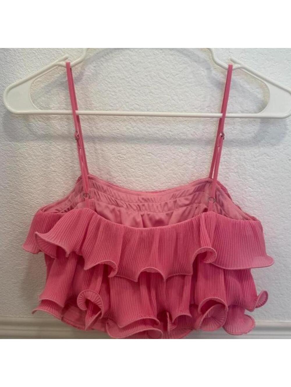 Better Be Pink Ribbed Ruffle Off-the-Shoulder Crop Top - Picture 2 of 5